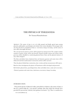 THE PHYSICS of TIMLESSNESS Dr
