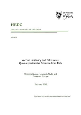 Vaccine Hesitancy and Fake News: Quasi-Experimental Evidence from Italy