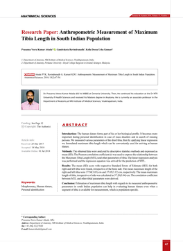 Tibia Length in South Indian Population