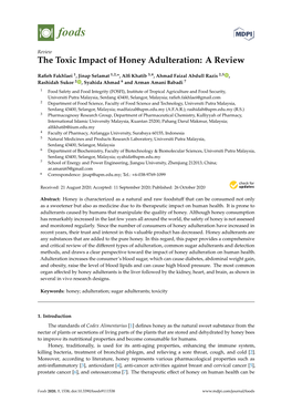 The Toxic Impact of Honey Adulteration: a Review