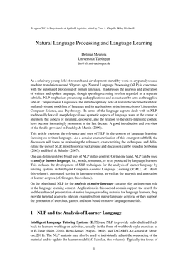 Natural Language Processing and Language Learning