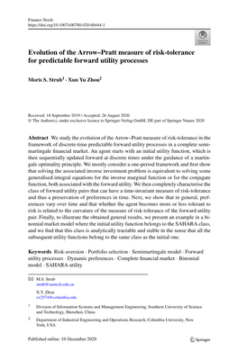 Evolution of the Arrow–Pratt Measure of Risk-Tolerance for Predictable Forward Utility Processes