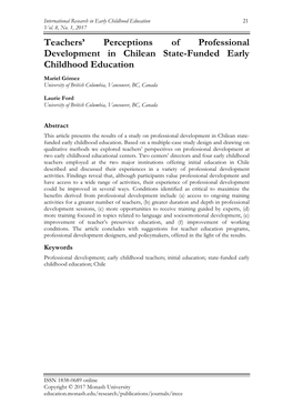 Teachers' Perceptions of Professional Development in Chilean State-Funded Early Childhood Education