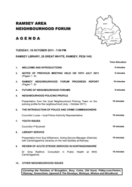 Agenda Frontsheet 18/10/2011, 19.00