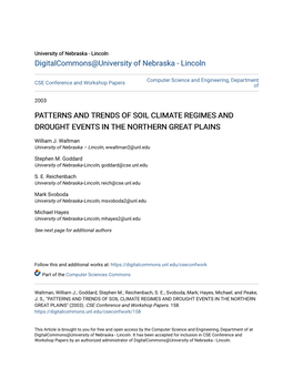 Patterns and Trends of Soil Climate Regimes and Drought Events in the Northern Great Plains