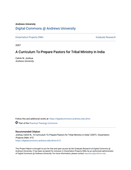 A Curriculum to Prepare Pastors for Tribal Ministry in India