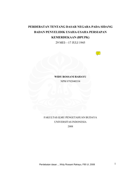 Perdebatan Tentang Dasar Negara Pada Sidang Badan Penyelidik Usaha-Usaha Persiapan Kemerdekaan (Bpupk) 29 Mei—17 Juli 1945