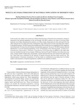 Molecular Characterization of Bacterial Populations of Different Soils