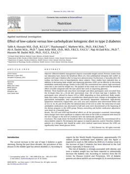 Effect of Low-Calorie Versus Low-Carbohydrate Ketogenic Diet in Type 2 Diabetes