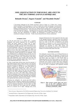 Soil Liquefaction in Tokyo Bay Area Due to the 2011 Tohoku (Japan) Earthquake