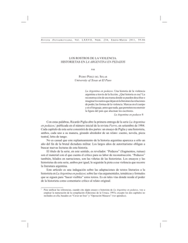LOS ROSTROS DE LA VIOLENCIA. HISTORIETAS EN LA ARGENTINA EN PEDAZOS University of Texas at El Paso Con Estas Palabras, Ricardo P