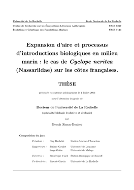 Le Cas De Cyclope Neritea (Nassariidae) Sur Les Cˆotes Fran¸Caises