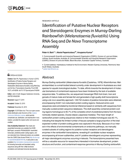 Melanotaenia Fluviatilis) Using RNA-Seq and De Novo Transcriptome Assembly