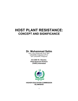 Host Plant Resistance: Concept and Significance