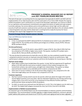 PRESIDENT & GENERAL MANAGER 2021 Q1 REPORT June 2021