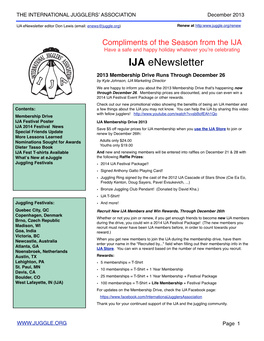 IJA Enewsletter Editor Don Lewis (Email: Enews@Juggle.Org) Renew at Http