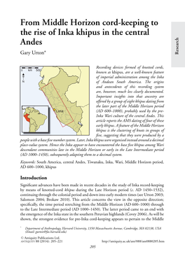 From Middle Horizon Cord-Keeping to the Rise of Inka Khipus in the Central Andes