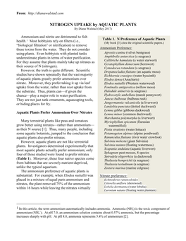 Nitrogen Uptake in Aquatic Plant