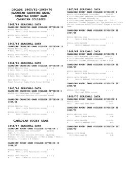 Decade 1860/61-1869/70 Canadian Rugby Game