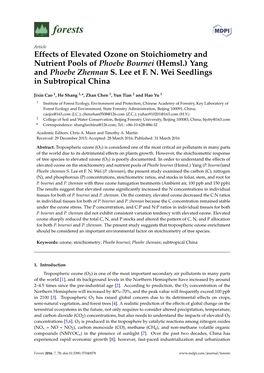 Effects of Elevated Ozone on Stoichiometry and Nutrient Pools of Phoebe Bournei (Hemsl.) Yang and Phoebe Zhennan S