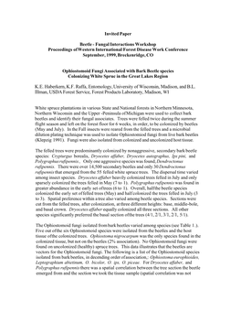 Ophiostomoid Fungi Associated with Bark Beetle Species Colonizing White Spruc in the Great Lakes Region