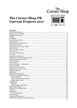 The Corner Shop PR Current Projects 2017