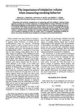 The Importance of Inhalation Volume When Measuring Smoking Behavior