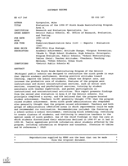 Evaluation of the 1996-97 Ninth Grade Restructuring Program. Area A. INSTITUTION Research and Evaluation Specialists, Inc