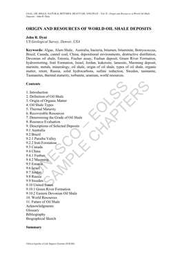 Origin and Resources of World Oil Shale Deposits - John R