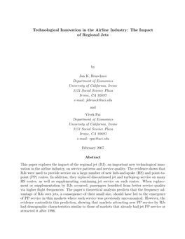 Technological Innovation in the Airline Industry: the Impact of Regional Jets