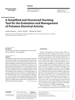 A Simplified and Structured Teaching Tool for the Evaluation and Management of Pulseless Electrical Activity