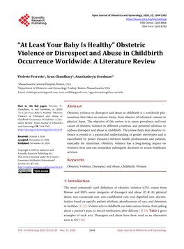 Obstetric Violence Or Disrespect and Abuse in Childbirth Occurrence Worldwide: a Literature Review