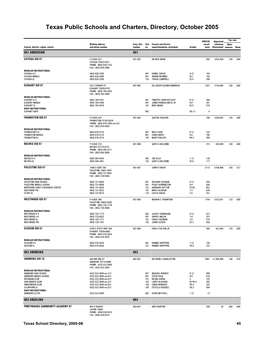 Texas Public Schools and Charters, Directory, October 2005