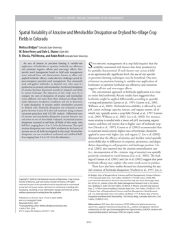 Spatial Variability of Atrazine and Metolachlor Dissipation on Dryland No-Tillage Crop Fields in Colorado