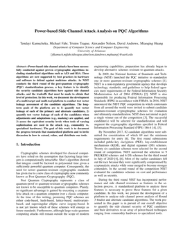 Power-Based Side Channel Attack Analysis on PQC Algorithms