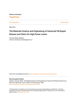 The Materials Science and Engineering of Advanced YB-Doped Glasses and Fibers for High-Power Lasers