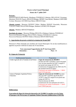 Procès-Verbal Conseil Municipal Séance Du 1Er Juillet 2019 Présents