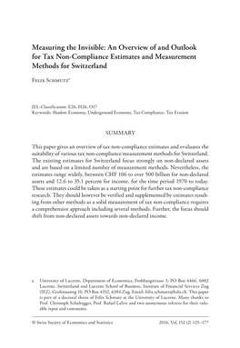 An Overview of and Outlook for Tax Non-Compliance Estimates and Measurement Methods for Switzerland