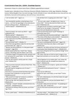 A Level Literature Paper One – Othello - Knowledge Organiser Assessment: Essay on a Critical View of Love in Othello Supported by an Extract