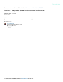 Low Cost Catalysts for Hydrazine Monopropellant Thrusters