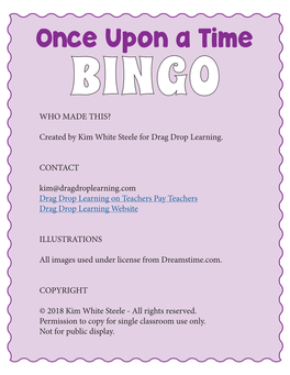 Fairy Tale Bingo Game