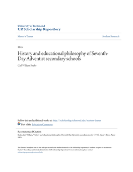 History and Educational Philosophy of Seventh-Day Adventist Secondary Schools" (1945)