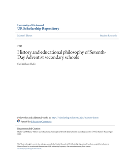 History and Educational Philosophy of Seventh-Day Adventist Secondary Schools