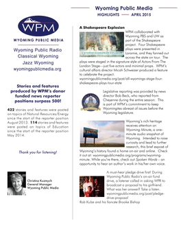 Wyoming Public Media HIGHLIGHTS APRIL 2015