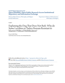 Why Do Some Localities in Turkey Remain Resistant to Islamist Political Mobilization? Evren Celik Wiltse South Dakota State University, Evren.Wiltse@Sdstate.Edu