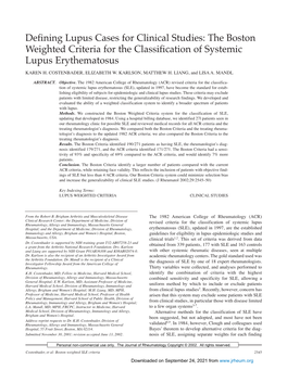 The Boston Weighted Criteria for the Classification of Systemic Lupus Erythematosus KAREN H