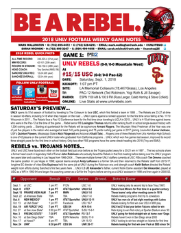 GAME 1: SATURDAY's PREVIEW... REBELS Vs. TROJANS NOTES