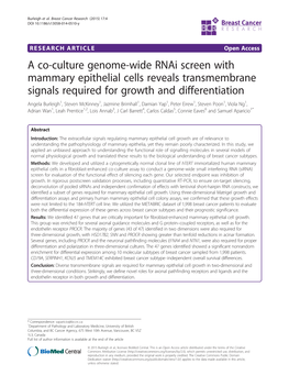 A Co-Culture Genome-Wide Rnai Screen with Mammary Epithelial