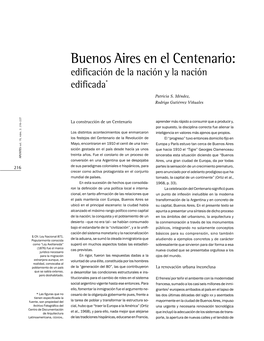 Buenos Aires En El Centenario: Edificación De La Nación Y La Nación Edificada*