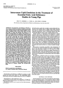 Intravenous Lipid Emulsions in the Treatment of Essential Fatty Acid Deficiency: Studies in Young Pigs